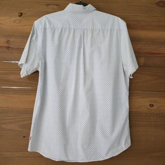 Izod white with blue design short sleeve button front shirt mens size L - Picture 3 of 5